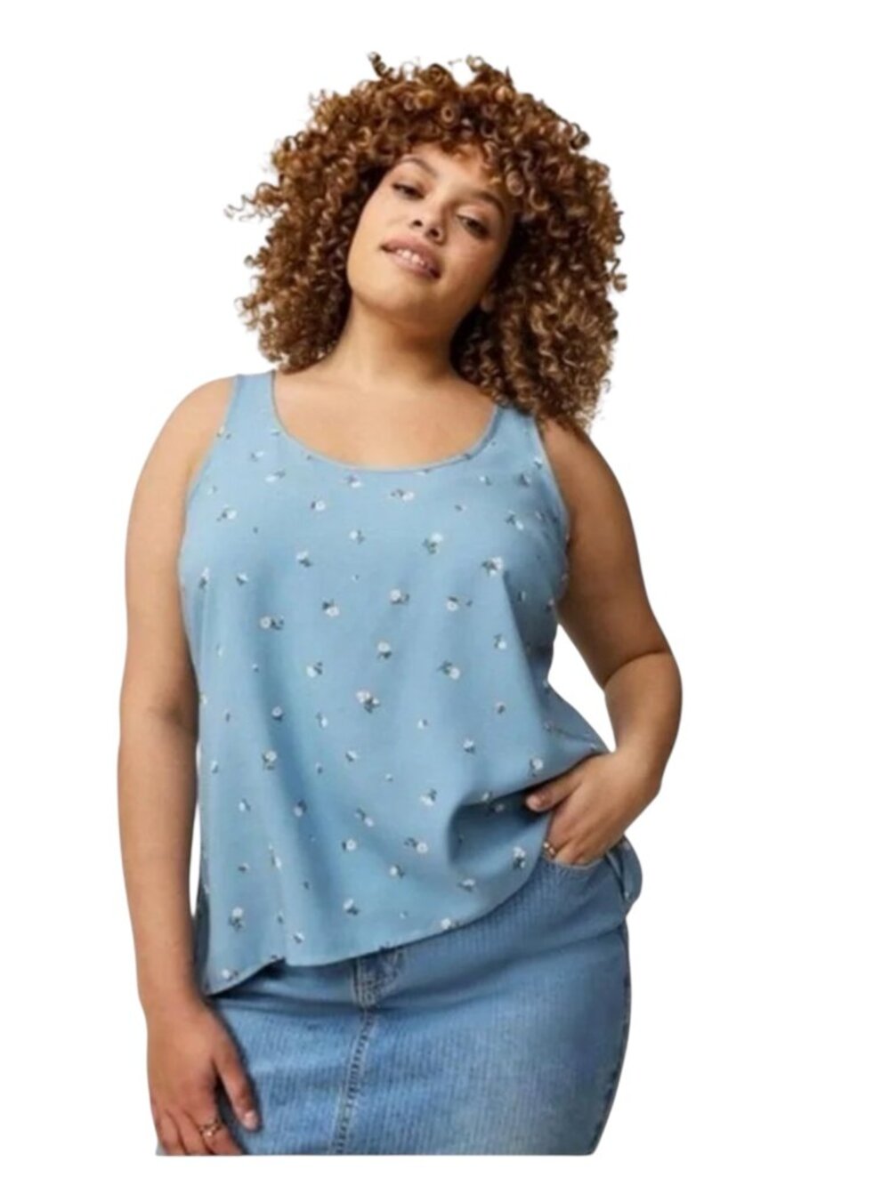 TORRID Blue Challis Ditsy Floral Print Tank Top - Size 0X